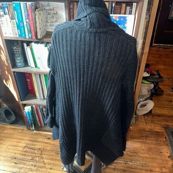 Allsaints cozy alpaca wool blend drape front charcoal sweater - Picture 3 of 5